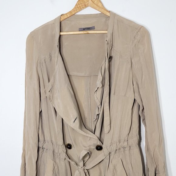 Jean Paul Barlin Tan Double Breasted Silky Neck Tie Long Sleeve Belted Jacket - Picture 6 of 13